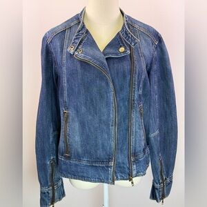 GAP 1969 Women's Denim Moto Biker Blue Jacket Asymmetrical Zip Size L